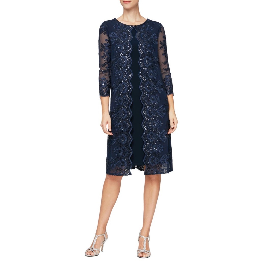 Alex Evenings: Embroidered Mock Jacket Cocktail Dress (NWT)